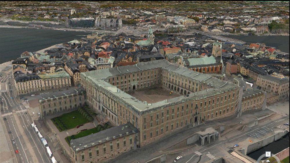De tredimensjonelle kartene som C3 Tehnologies lager har et svært høyt detaljnivå. Selskapet skal i sommer ha blitt kjøpt opp av Apple. Her eksempel på modelleringen deres av Slottet i Stockholm.