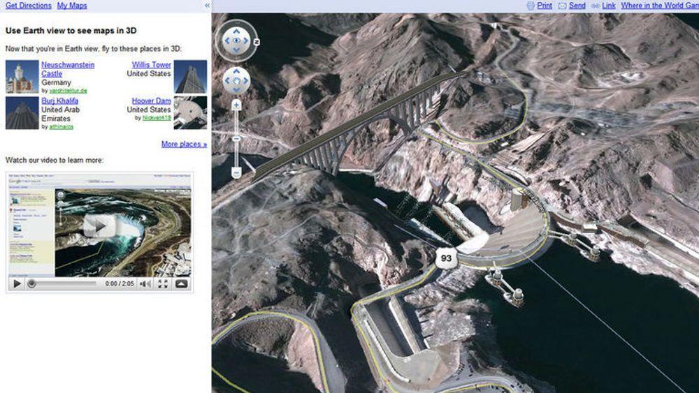 Hoover-dammen sett med i Google Earth View.