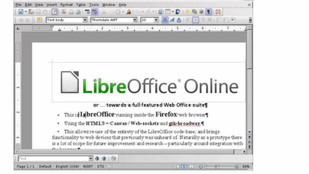 Prototypen av LibreOffice Online ble demonstrert kjøres i Firefox 4.