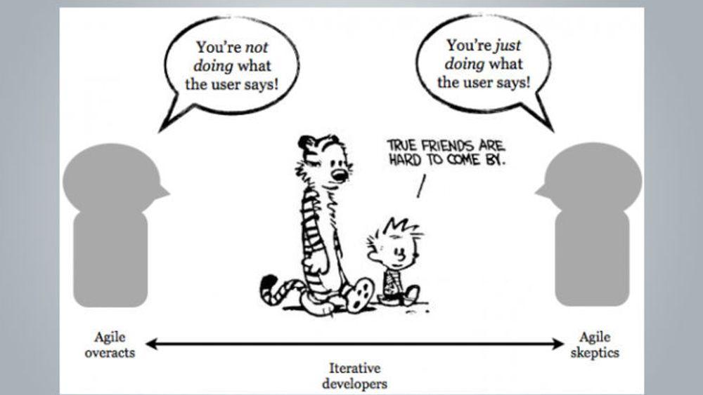 Greier iterative utviklere å finne den rette balansen? (Tegningen i midten er fra tegneserien til Bill Watterson, Calvin & Hobbes.)