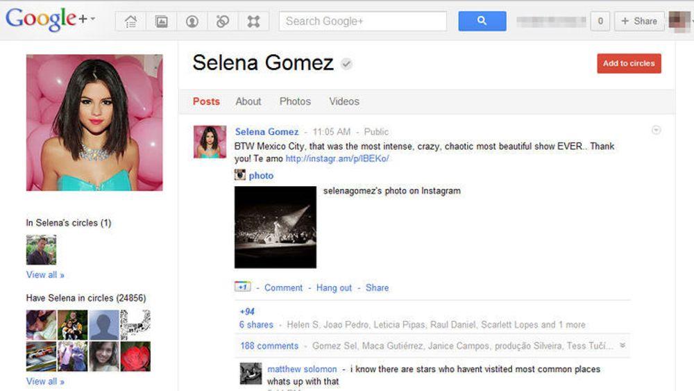 Disney-kjendisen Selena Gomez er nå på plass for å møte ungdommen i Google+