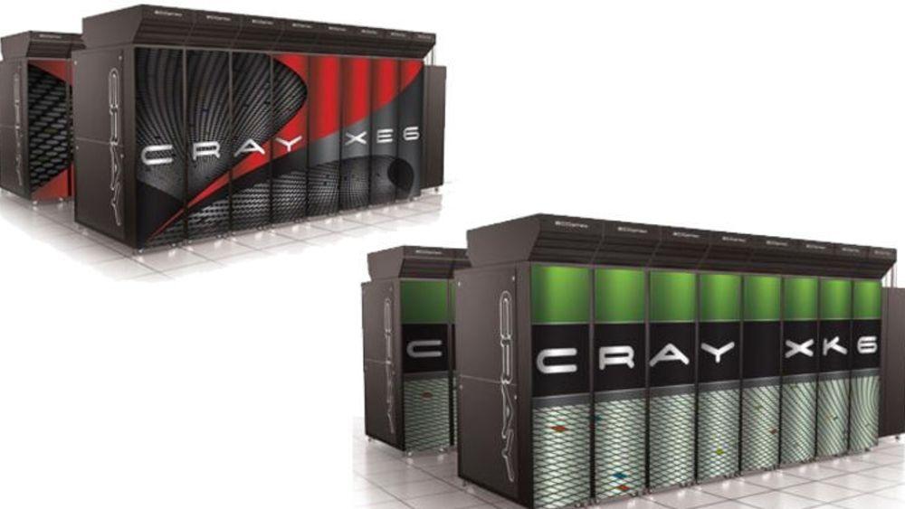 Supermaskinen Blue Waters skal bestå av over 235 kabinetter av typen Cray XE6 (øverst til venstre), med over 49.000 Opteron 6200-prosessorer, og 30 kabinetter av typen Cray XK6, med over 3000 Nvidia Tesla grafikkprosessorer.