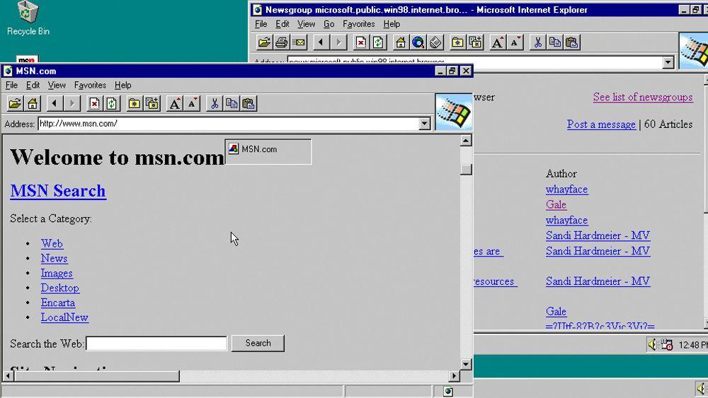 Internet Explorer 1 (til venstre) og 2 i Windows 95.