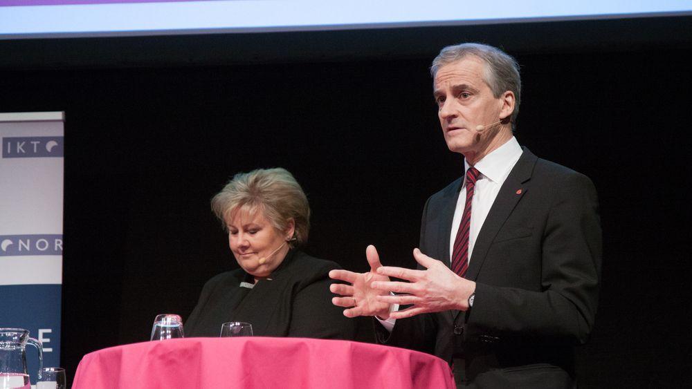 Erna Solberg og Jonas Gahr Støre møtte til statsministerduell om digitalisering på NEO 2017, arrangert av IKT-Norge.