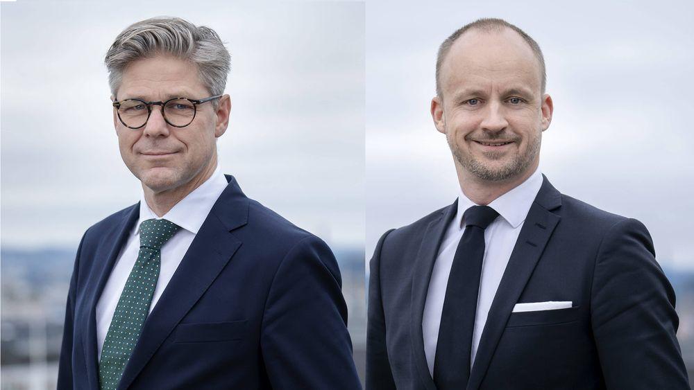 Advokatfullmektig Petter Enholm (t.v.) og advokat Eivind Grimsø Moe i advokatfirmaet Hjort.