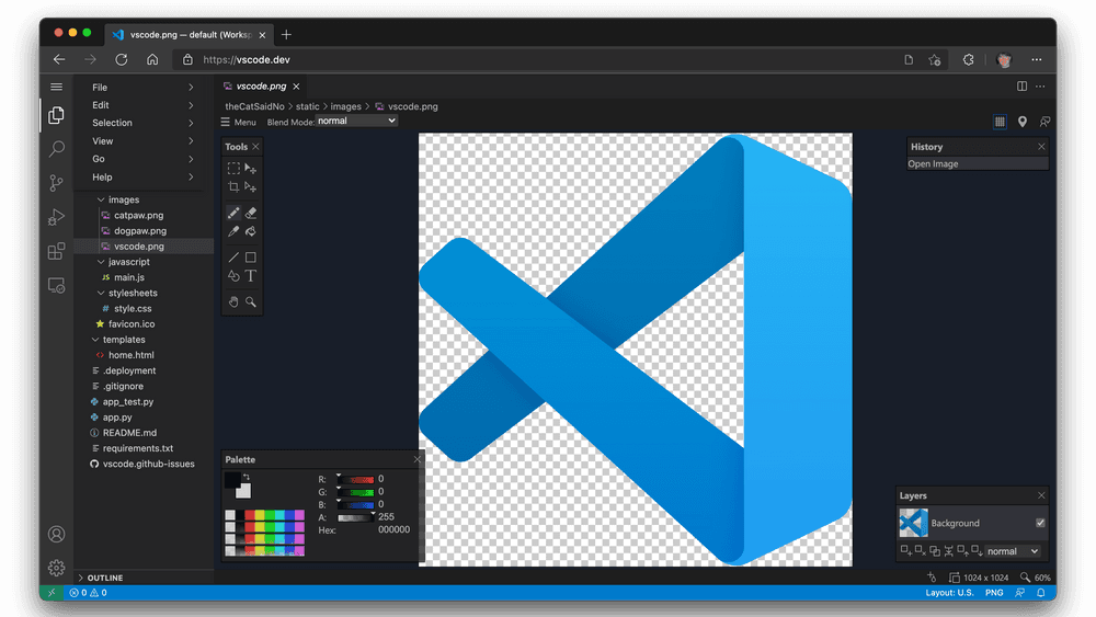 Luna Paint-Image Editor er en av utvidelsene som allerede skal fungere i nettleserversjonen av VSCode.