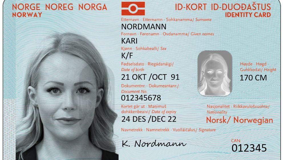 Dette utkastet fra 2018 viser hvordan de nye nasjonale ID-kortene skal se ut. Nye biometriske pass og ID-kort skulle være klare i 2016. ID-kortet ble lansert i november 2020.