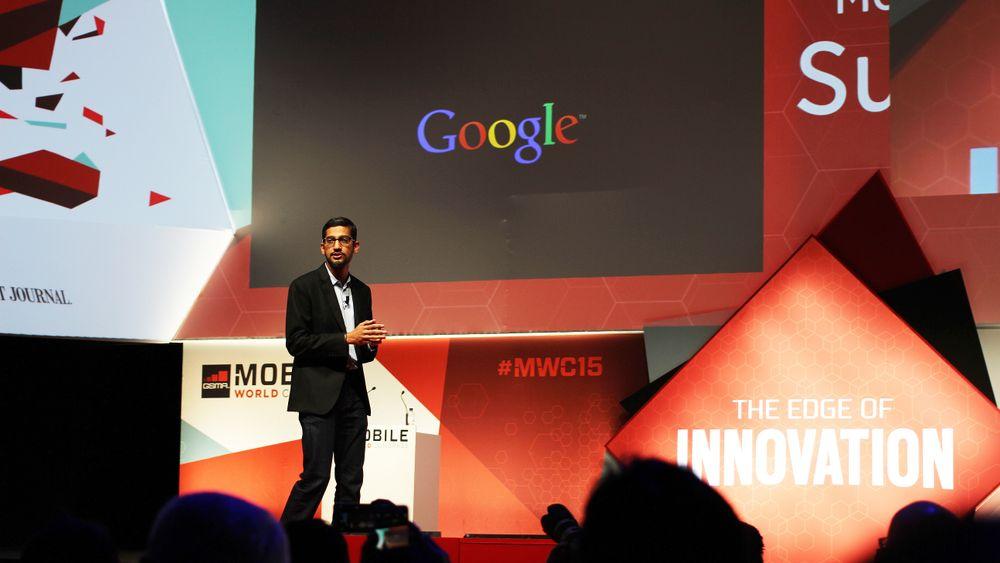 Google-sjef Sundar Pichai. Bildet er tatt under Mobile World Congress 2015.